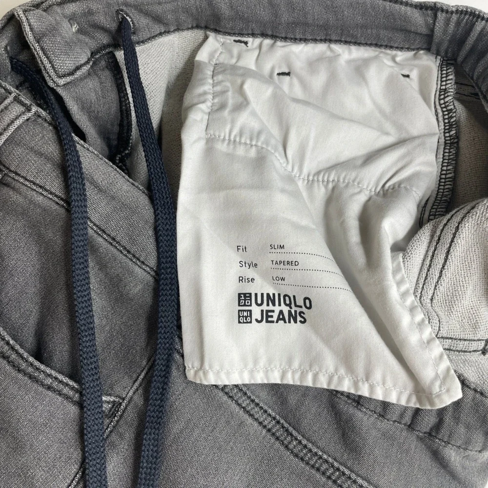 Uniqlo Slim Tapered Jeans Men XL Gray Low Rise Drawstring Everyday Stretch Denim